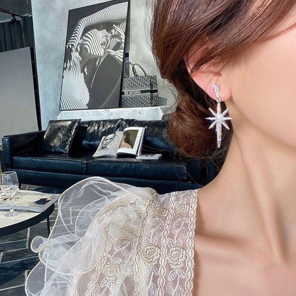 Any 2/$20! Crystal Pave Starburst Drop Earrings - Picture 7 of 12